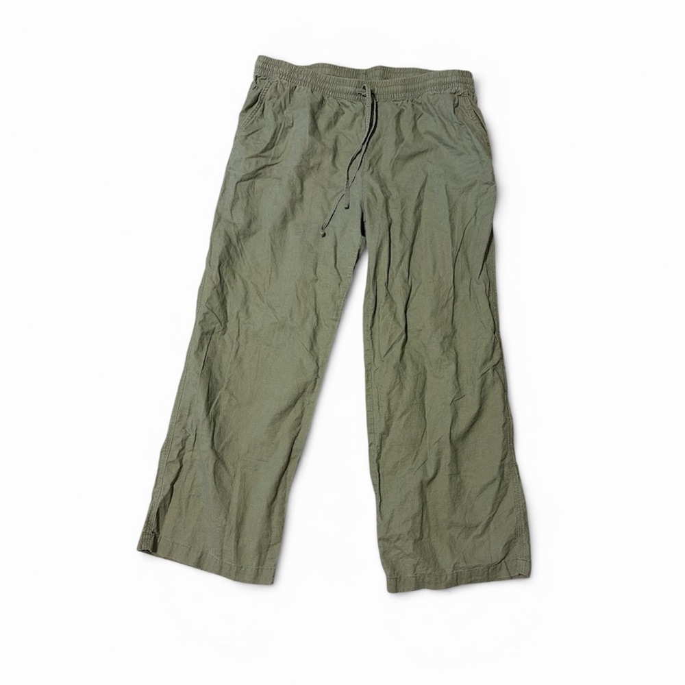 H&M Women’s Drawstring Linen Wide Leg Pants Size XL in Green